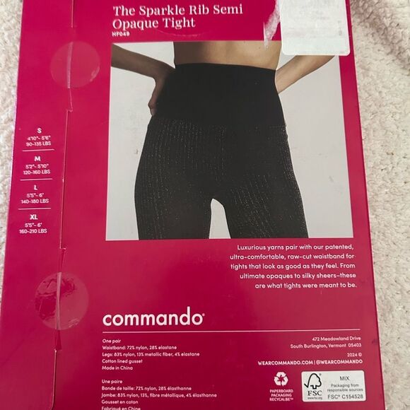 Commando The Sparkle Rib Semi Opaque Tights, Black, Size Small, NWT - Picture 7 of 8